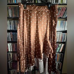 Torrid Brown High-Low Skirt with White Polka Dots Size 1